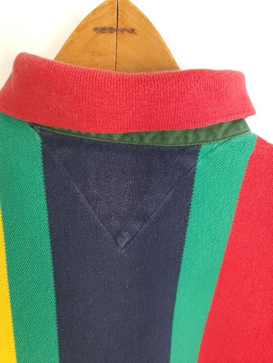Vtg Tommy Hilfiger Polo Shirt Men's Large Navy Blue Green Yellow Red Distressed - Picture 10 of 13